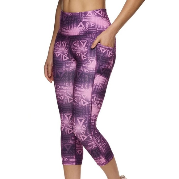 Reebok Vibrant Pink and Purple Geometric  Capri Leggings - Picture 1 of 5